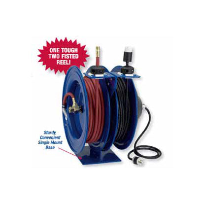 Coxreels Air Hose Reel/Cord Reel Combo - 3/8 x 50 ft with 50 ft of 12 ga Cord - Single Receptacle - Factory Direct Hose