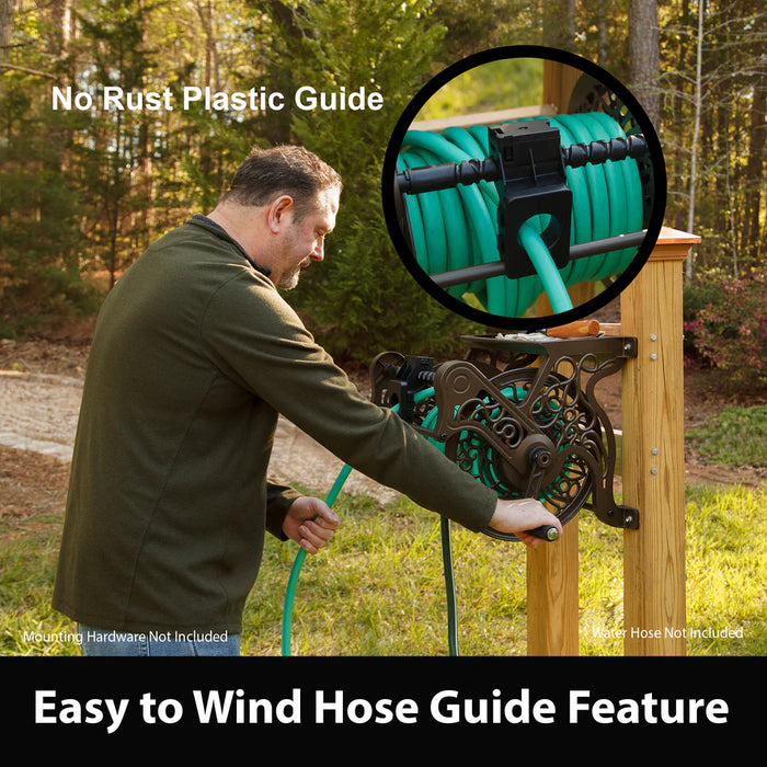 Wall Mounted Hose Reel with Guide - 5/8 x 125 ft Capacity