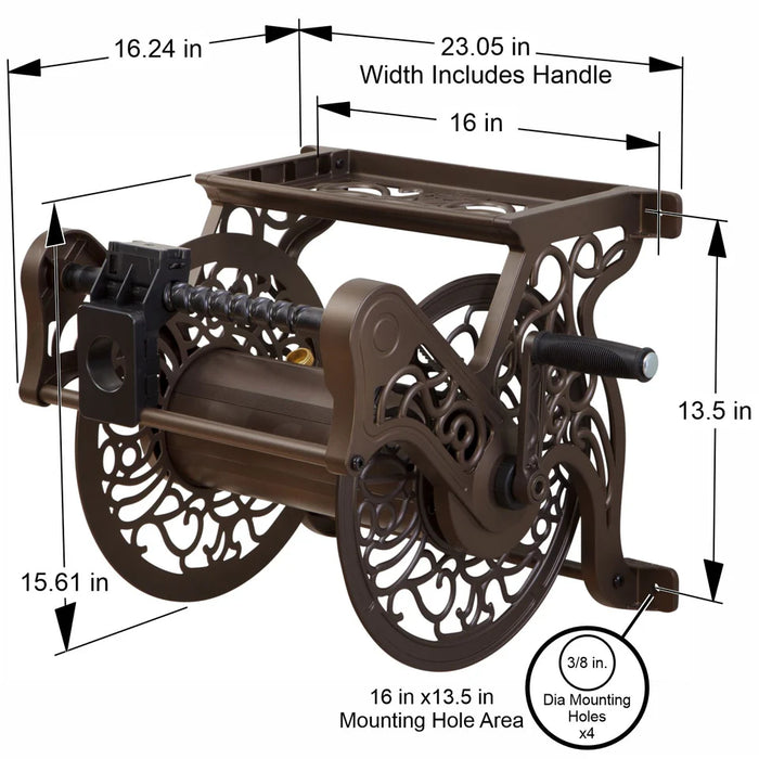 Wall Mounted Hose Reel with Guide - 5/8 x 125 ft Capacity