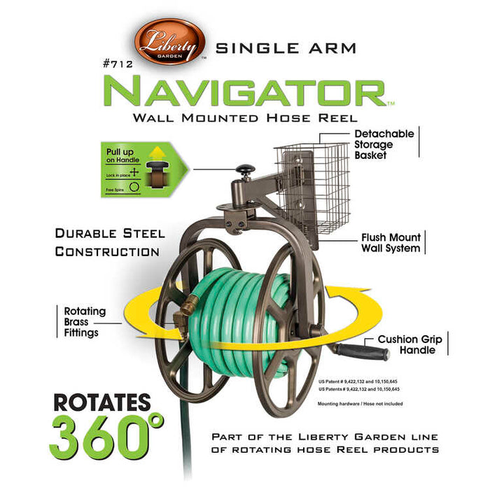Navigator Rotating 360° Hose Reel - 5/8 x 125 ft Capacity